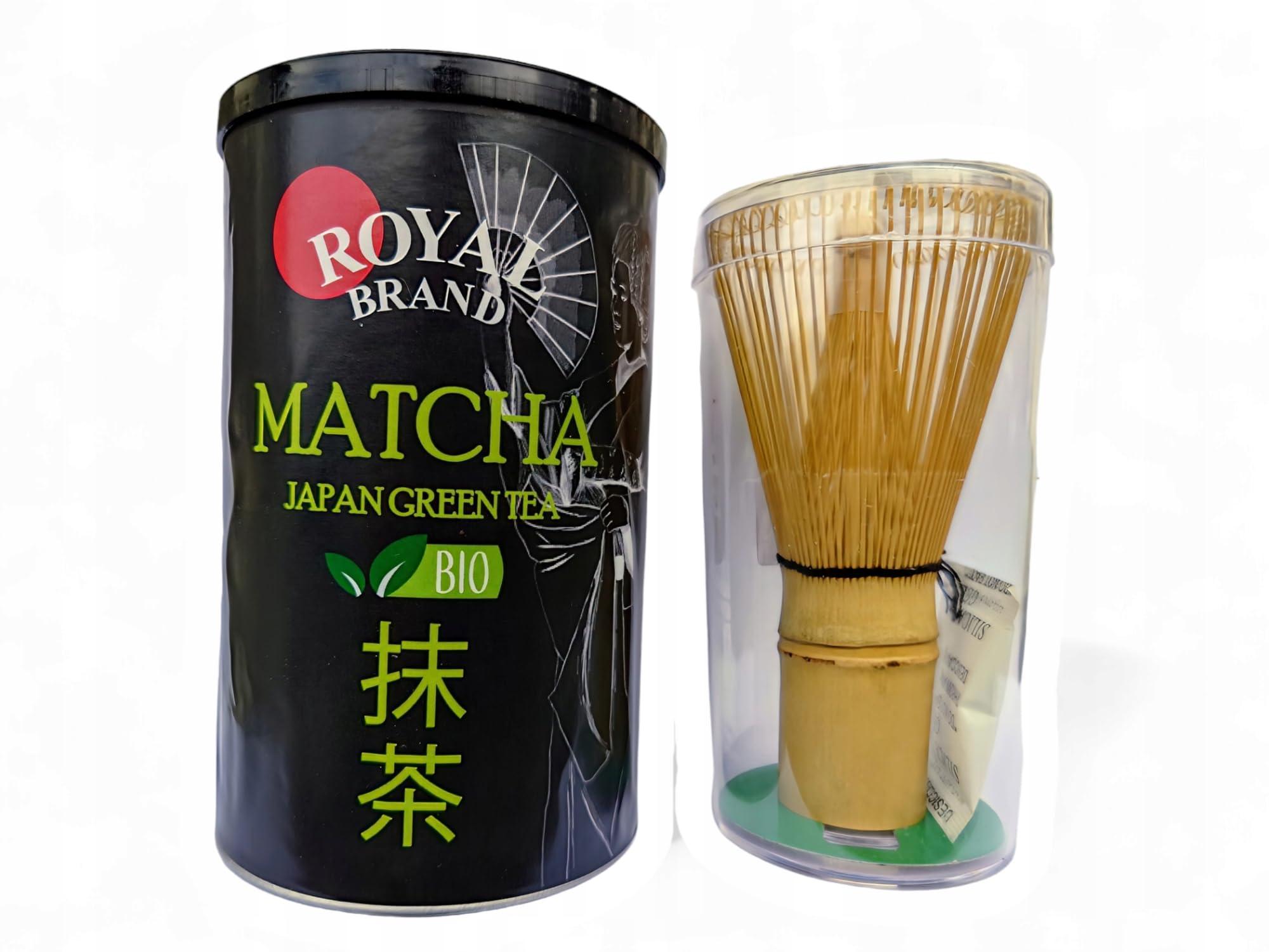 Royal Brand Royal Brand Matcha Set 100 g Organic Matcha Powder and Matcha Broom in Gift Box with Cute Cat Matcha Tea Powder Organic Original Green Tea from Japan Japanese Ideal for Drinking Green Tea for Latte