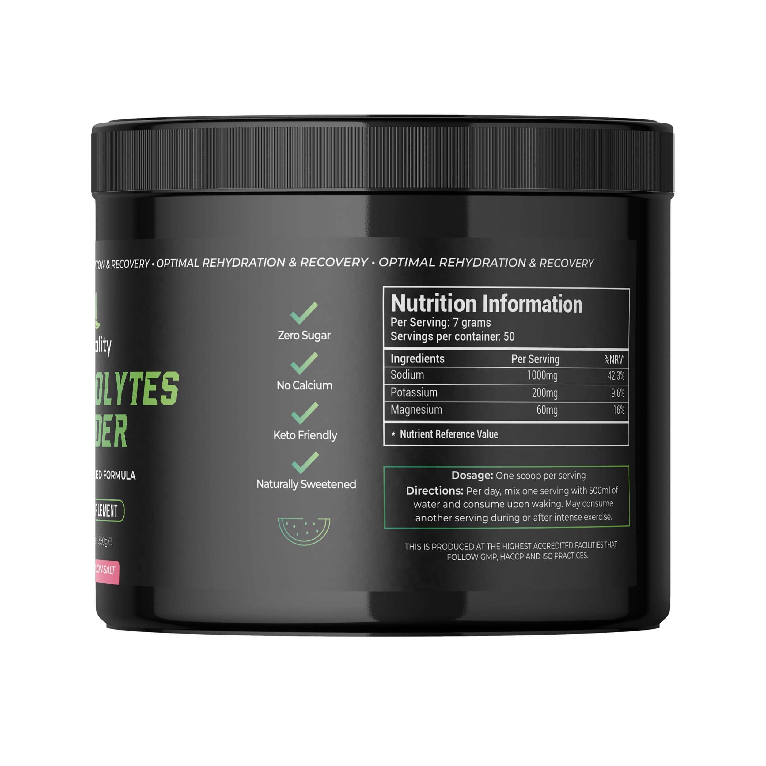 Nutrality Nutrality Electrolytes Powder 350g | Vegan | Sugar, Calcium & Artificial Flavour Free | Keto Electrolytes, Paleo Hydration | 1000mg Sodium, 200mg Potassium & 60mg Magnesium | 50 Servings | Watermelon