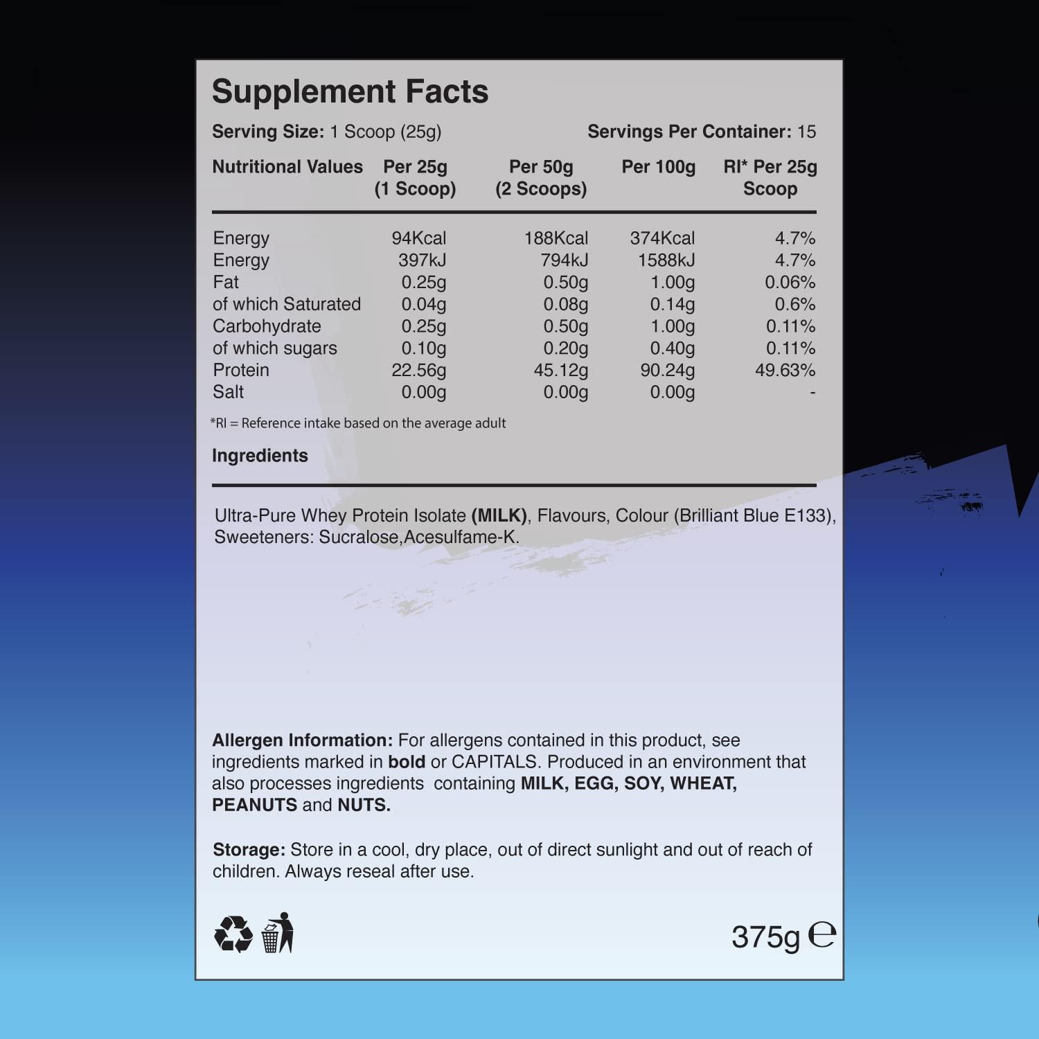 Warrior Warrior Fruity Clear Whey Isolate Rapid Digesting Protein Powder Refreshingly Fruit Flavoured Shakes Easy to Drink & Consume Post Workout, Low Sugar, 15 Servings (Blue Raspberry, 375g)