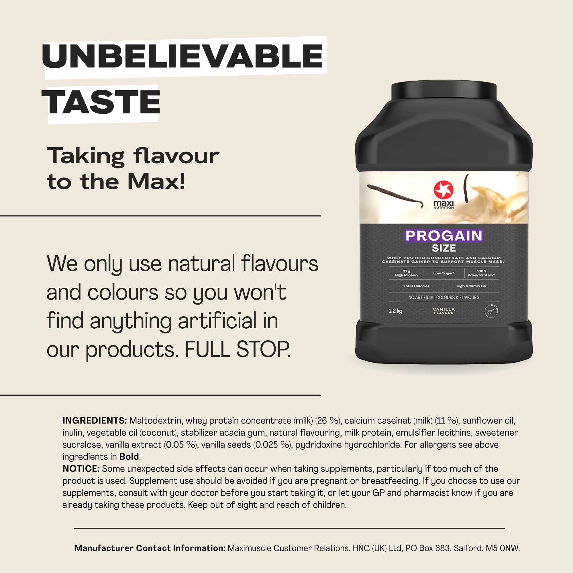 MaxiNutrition MaxiNutrition Progain - Vanilla - Whey Protein Powder Sports Supplement Shake for Size & Mass - 1.2kg - 10 Servings