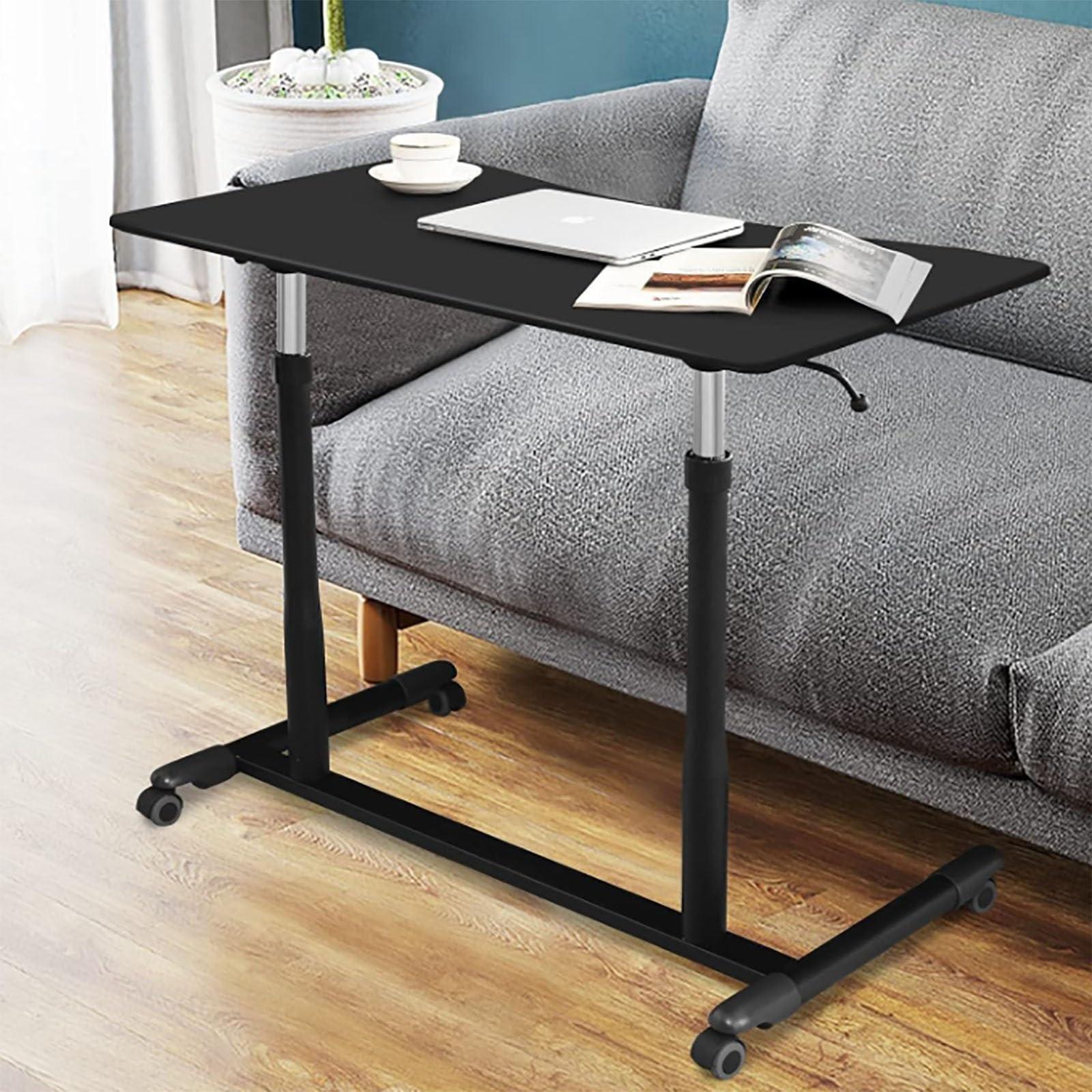 YMJKXF YMJKXF Over-Bed Tables, Compact Pneumatic Sit to Stand Up Computer Desk w/Lockable Wheels Ergonomic Rolling Laptop Table w/Steel Frame