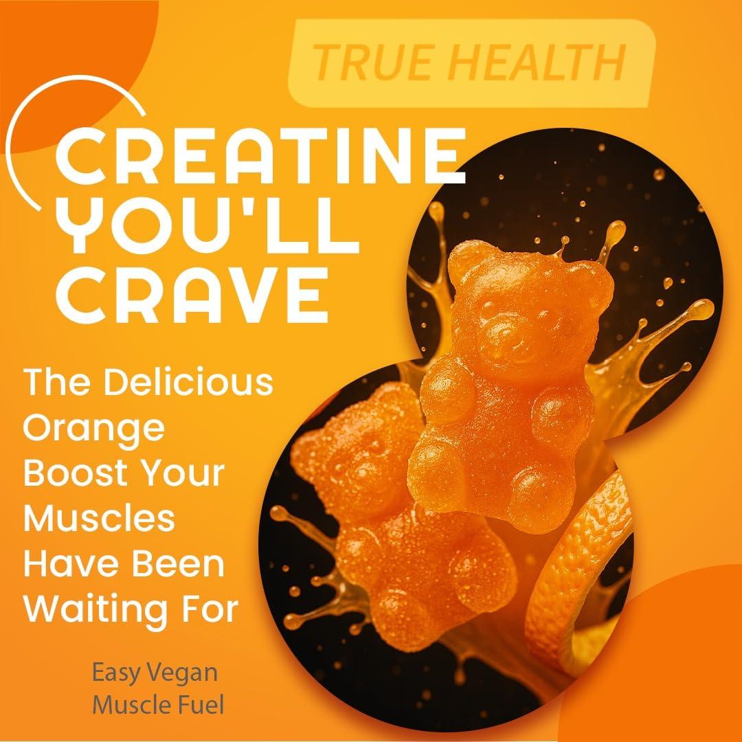 TRUE HEALTH True Health Creatine Monohydrate Gummies - Vegan Muscle Recovery Supplement, Orange Flavor, 60 Count - Easy & Tasty Post-Workout Boost