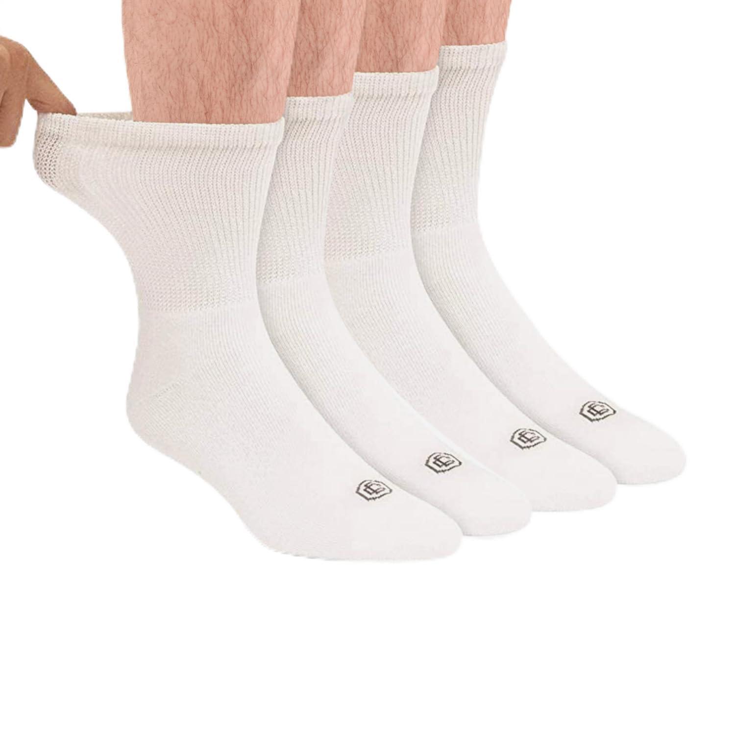 Doctor\'s Choice Doctor's Choice Diabetic Socks for Men, Seamless Socks with Non Binding Top, 4 Pairs, Large 9-12 & X-Large 13-15, White/Crew, Large