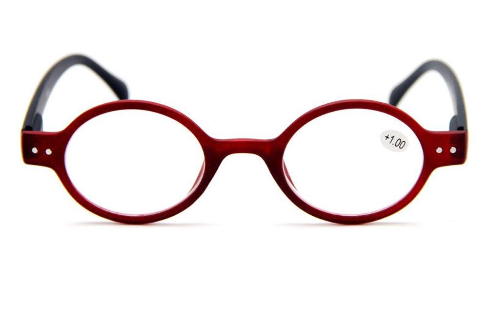 Agstum Agstum Designer Small Round Oval Vintage Reading Glasses with Spring Hinge (Red Frame/Black Temples, 1, x)