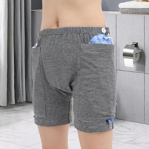 XJKLBYQ Catheter Pants For Men,Catheter Underwear for Men with Elastics Cotton Catheter Pants with 2 Pocket & Fixer Striped Concealed Nephrostomy Bag Clothing for Elderly, Abdominal Surgery, No Urine Bag, XL
