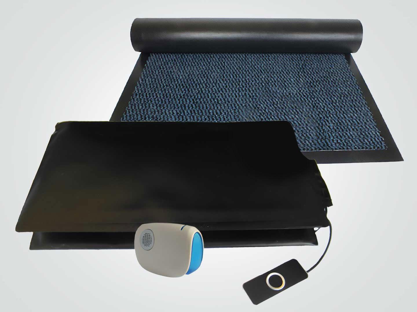 Mat-On-Guard Floor Sensor Pressure MAT Alarm System Mat On Guard IP100CM Single EXIT with Cover MATS for The Elderly and Dementia Care with Portable Receivers. Wireless with Cover Mats (Blue)