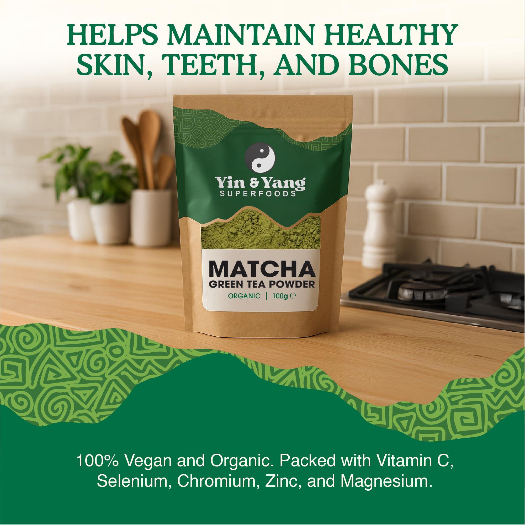 Yin & Yang Superfoods Japanese Organic Matcha Powder - 100g (33 Servings), by Yin & Yang Superfoods - Culinary Grade, Premium Quality, Natural Source of Energy, High in Antioxidants, Pesticide-Free, Vegan