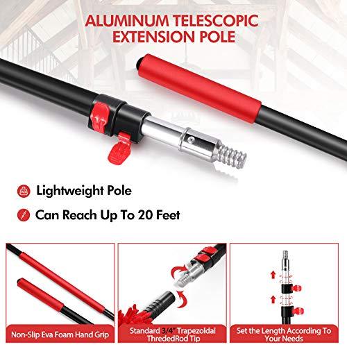HIWARE 20 Foot High Reach Dusting Kit with 5-12 Foot Extension Pole // High Ceiling Duster with Telescopic Pole // Cobweb Microfiber Duster // Outdoor & Indoor Extendable Duster Cleaning Kit