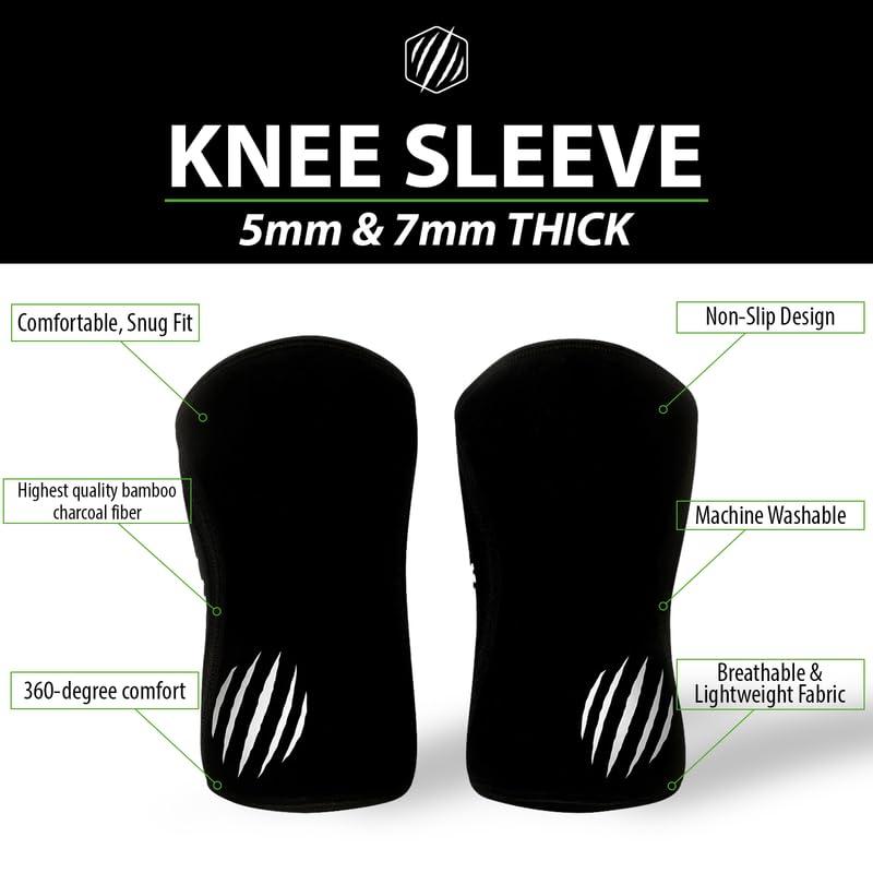 Bear KompleX Bear KompleX Compression Knee Sleeves, Fitness & Support for Workouts & Running. Sold in Pairs-Cross-fit Training, Weightlifting, Wrestling, Squats & Gym Use. 5mm&7mm Thick, Multicolor Options
